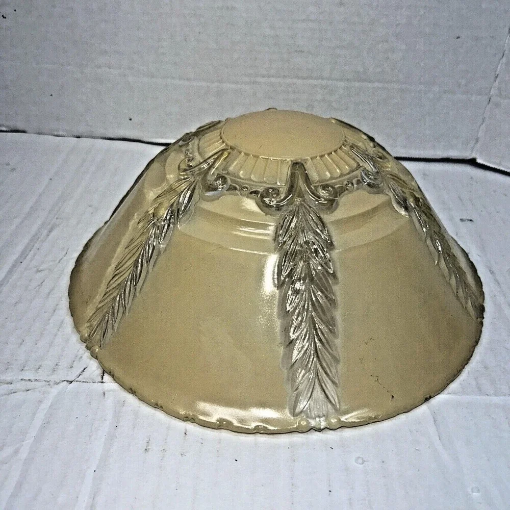 Vintage‎ Art Deco Amber Frosted Glass Ceiling Light Shade 3 Hole Feather 11.5 in